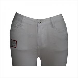 vysoký pas bílý roztrhané koleno a hem hubený jean WS1001