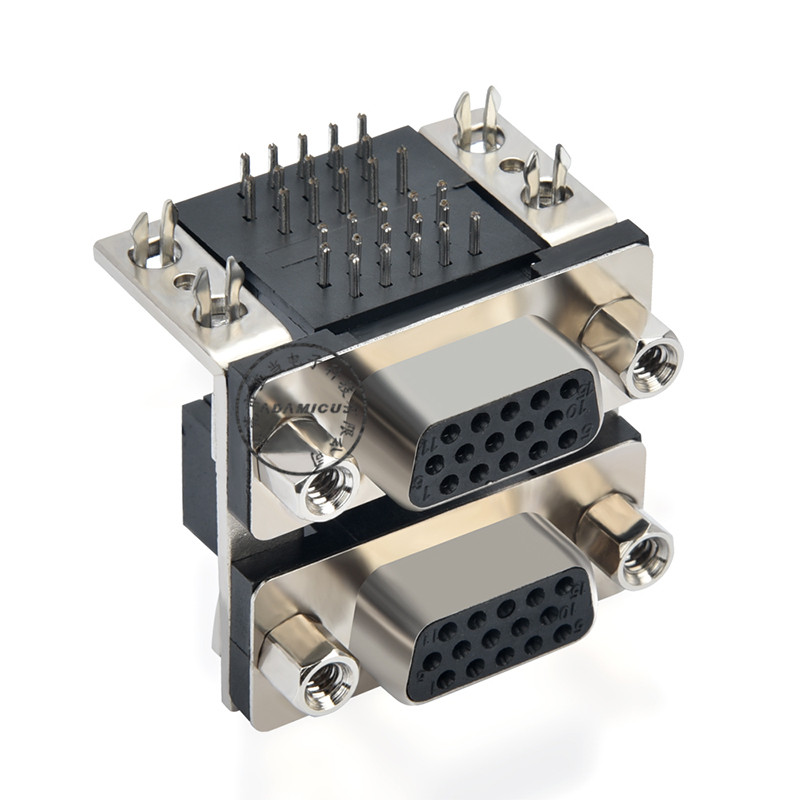 Pravý úhlový konektor pro montáž do desky s konektorem s vnitřním šestihranem 15 pinů d