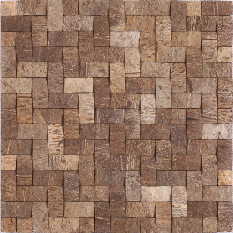 YK03 Přírodní čtverec z kokosových skořápek Mozaikové dlaždice Dřevo vypadající mozaikové dlaždice