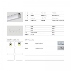 Závěsné / klipové LED lineární pouzdro, hliník, matný kryt, kování, příslušenství