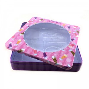 Malý čtvercový kosmetický plechový box na lesk na rty s oknem z PVC