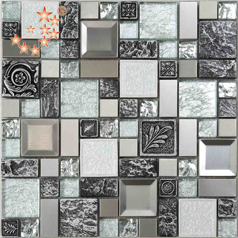 Nový produkt Fóliové sklo Smíšené nerezové pryskyřice Protiskluzové dlaždice Lowsculpture Mosaic backsplash dlaždice india