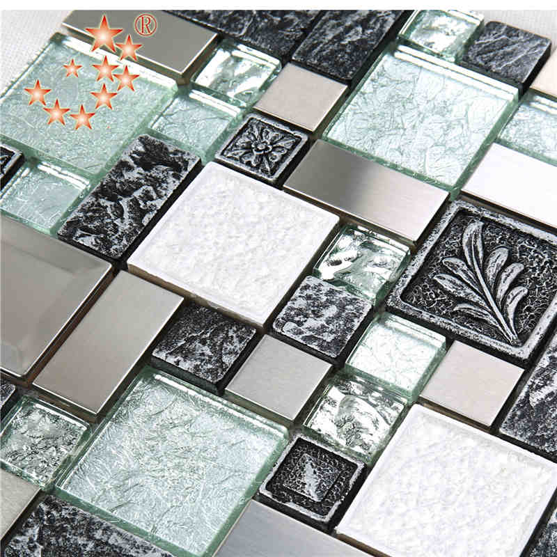 Nový produkt Fóliové sklo Smíšené nerezové pryskyřice Protiskluzové dlaždice Lowsculpture Mosaic backsplash dlaždice india