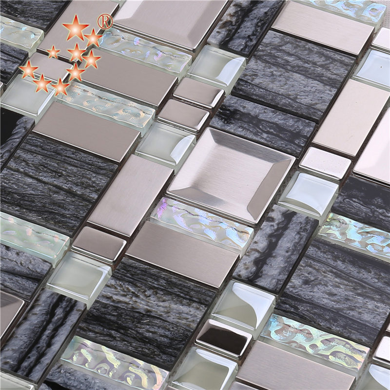 AE48 Stavební materiál Nerezová ocel Směs pryskyřice Křišťálové sklo Mosaic TIle Domácí dekorační stěny