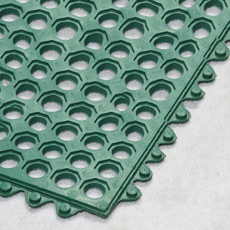 Zelená barva Anti-únava Kuchyňské matrace Gumová podlahová rohož s drenážním otvorem