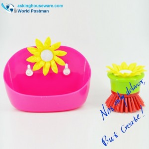 Akbrand kuchyňský čisticí kartáč a úložný box set s přísavkami na boku