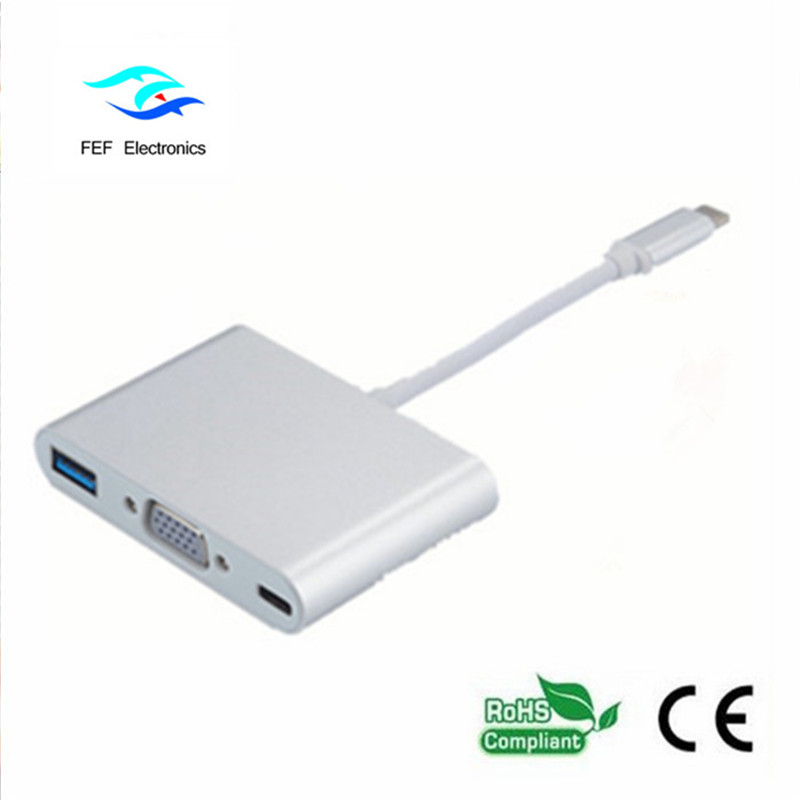 USB TYPE-C na USB3.0 female + VGA female + PD tři v jednom převodníku ABS shell Kód: FEF - USBIC-007