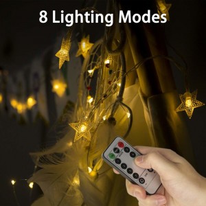 String Lights, Rymbo 34ft Indoor / Outdoor Star Shape Lights LED Teplá bílá Twinkle světla \u0026 USB Powered \u0026 Transparentní String kabel a vzdálený adaptér