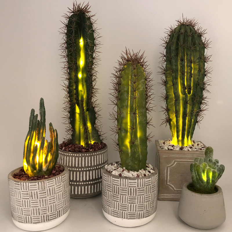 Umělý kaktus LED v dekorativním skleněném hrnci faux sukulentní dekorace