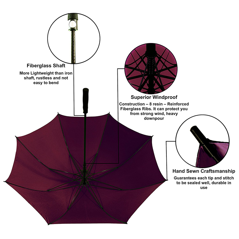Promo větruvzdorný dvouvrstvý Automaticky otevřený golfový deštník s logem na rukávu