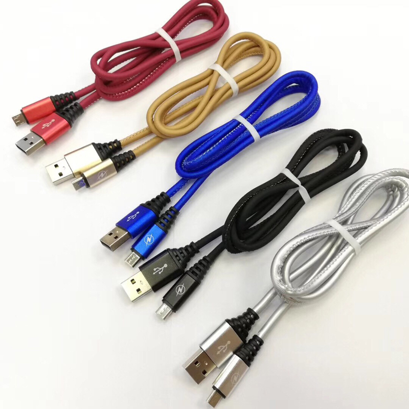 PU kůže Rychlé nabíjení kulatý kabel USB pro micro USB, typ C, nabíjení blesku iPhone a synchronizace