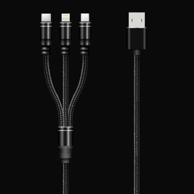 3 V 1 pletený kabel Nabíjení kulatého hliníkového pouzdra USB 2.0 Micro na blesk Typ C micro USB Datový kabel