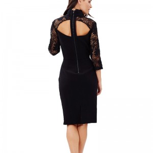 3/4 rukáv dámské černé krajkové midi šaty