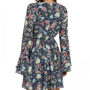 Bell rukáv pro ženy módní tisk mini šaty