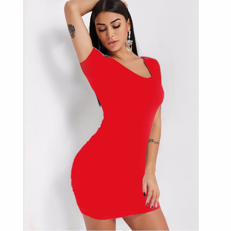 Sexy šaty s krátkým rukávem s krátkým rukávem Clubwear Mini Bodycon Dress N19007