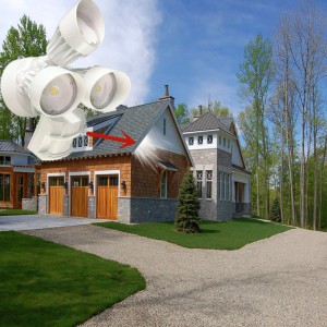 LED venkovní povodňové bezpečnostní světlo se senzorem pohybu, 30 W, 3 hlavy, bílé, pohybové světlo