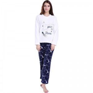 Dámské vyšívací potištěné mikrovlákno Fleece Pajama Set
