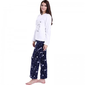 Dámské vyšívací potištěné mikrovlákno Fleece Pajama Set