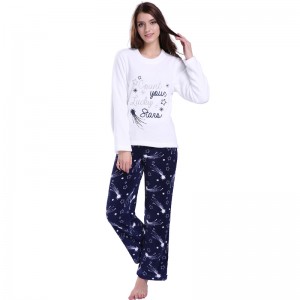 Dámské vyšívací potištěné mikrovlákno Fleece Pajama Set