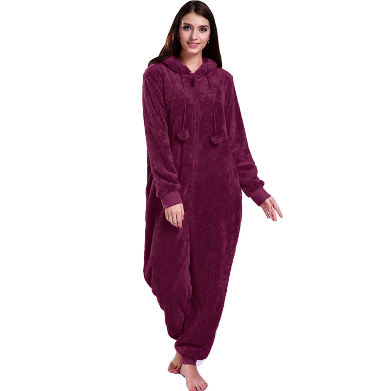 Ženy červené onesie pyžamo s kapucí se zvířecím uchem