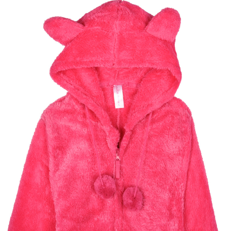 Ženy Hot Pink Onesie Pyžamo s kapucí se zvířecími ušima