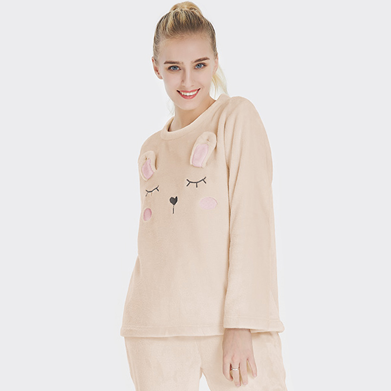 Ženy Flanel Fleece Animal Embroidery Rabbit Pyžama Set