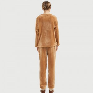 Ženy Flanel Fleece zvířecí vyšívací medvěd pyžamo Set