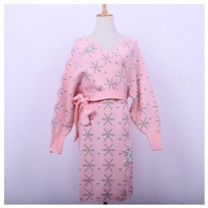 2018 Teplé sněhové vločky drahokamu Appliques Ladies Slash Cardigan Pletené šaty