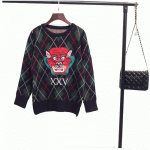 Teplý drak obličeje Patchworks zimní tlustý počítač pletené svetry svetr