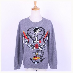 2018 Jarní podzim dámský brokátový svetr s kapucí Jacquard