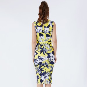 Summer Ladies Polyester Off Rameno Vintage Dress Designs Obrázky Květinový tisk Ženy Party Bondage Dress