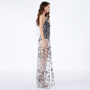 Čistá příze tenká květinové sexy průhledné Maxi večerní šaty JCGJ190315078