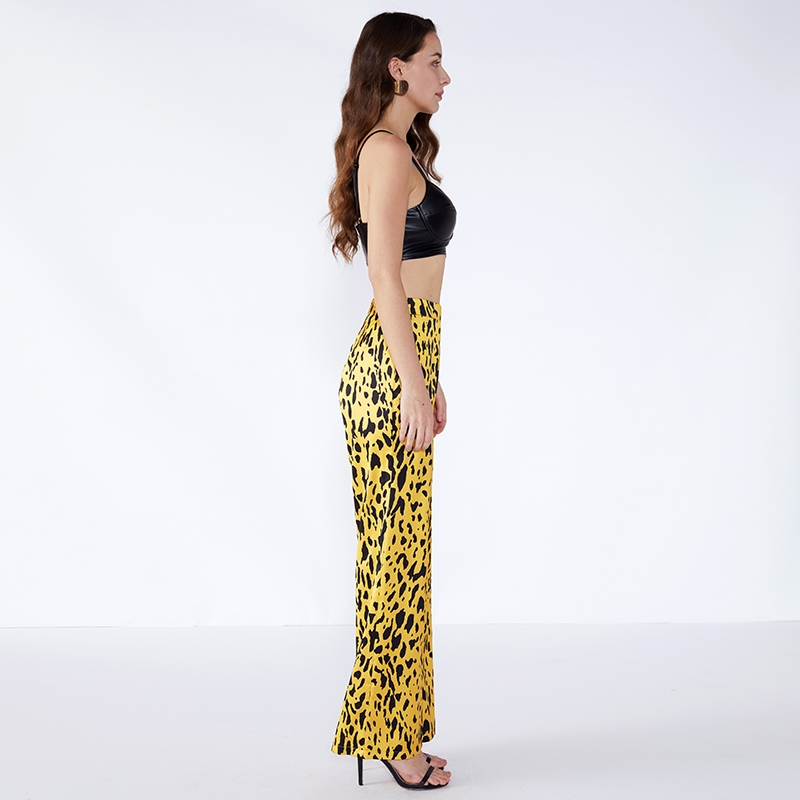 Žluté leopardí textury Palazo ženy dámské kalhoty s elastickým JCGJ190315037