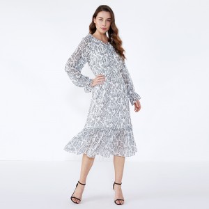 OEM Frock Design s dlouhým rukávem Maxi Animal Print Plus velikosti oblečení pro dámy