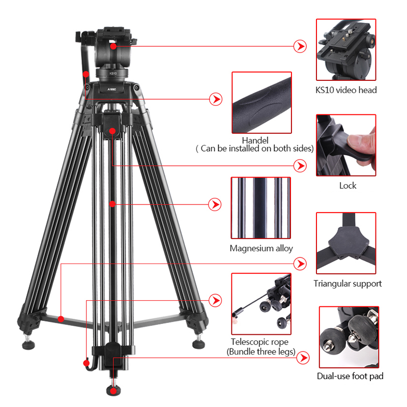 Diat A193C KS10 Profesionální hliníková cestovní fotografická videokamera pro stativ