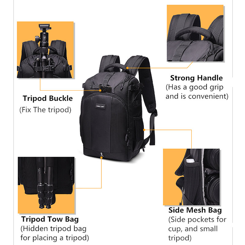 TH350 NOVINKA módní nylonový černý fotoaparát batoh cestovní cesta batoh přenosný počítač batoh