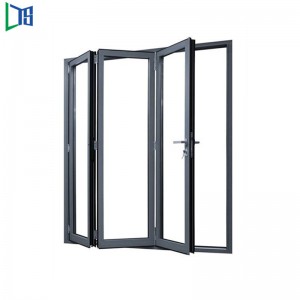 LYS 50 skládací dveře s dvojitým zasklením Brand Hardware Práškové lakování Dřevěné zrno fininshed