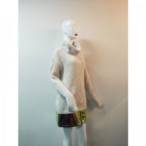 WHITE HIGH-COLLAR LONG-SLEEVE SWEATER RLW0045F