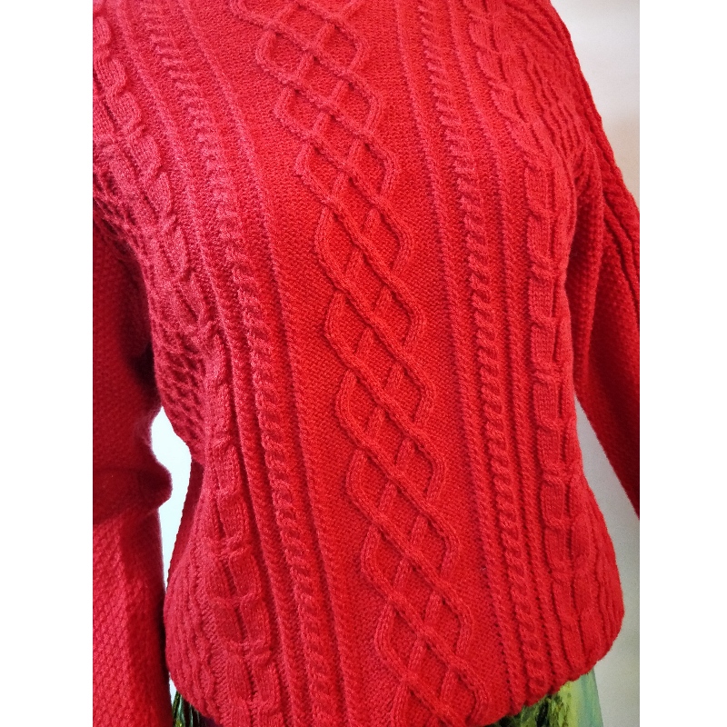 ČERVENÝ KABELOVÝ SWEATER RLWS0046F