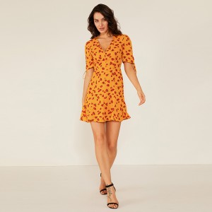 Profesionální továrna Oem ženy letní ležérní Swing květinové tisk šaty