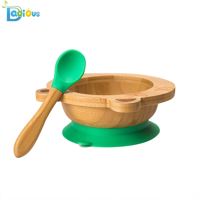 Nový design Přírodní bambusové dětské nádobí Bambusový dětský talíř Netoxický bambusový sací dětský talíř