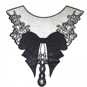 100% polyester černý velký květ náhrdelník krajka límec tkanina lemování kutilství výšivka krajka tkanina výstřih nášivka řemeslo