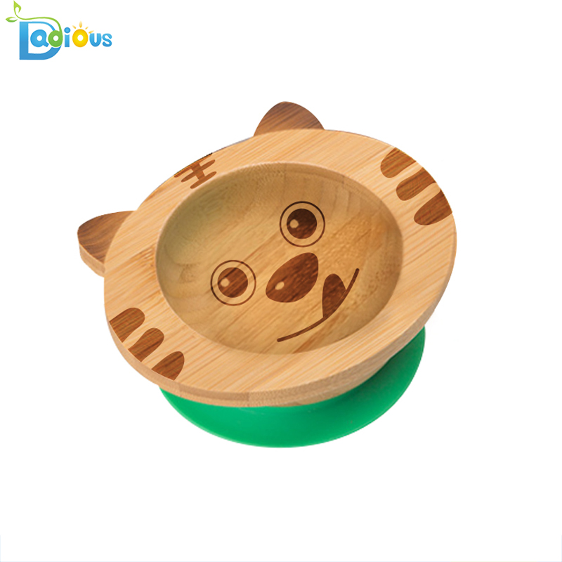 Udržitelný eko-šetrný bambusový kojenecký kojenecký baby sací talíř Dělený bambusový talíř se sacím prstenem