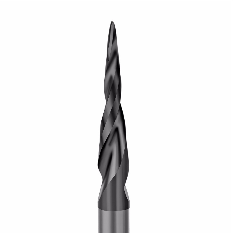 CNC carvingový wolframový karbid HRC55 s tiainem potaženými frézovacími hroty 4,82 Deg kuželový úhel kuličkového poloměru = 0,5 mm X 1/4