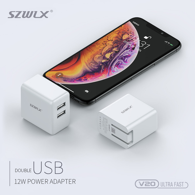 WEX V20 Dual USB Wall Charger s Foldable Plug pro iPhone X /8 /7 /6s /Plus, iPad Air 2 /mini 3, Galaxy S7 /S6 /S6 Edge, Note 5 a More, White