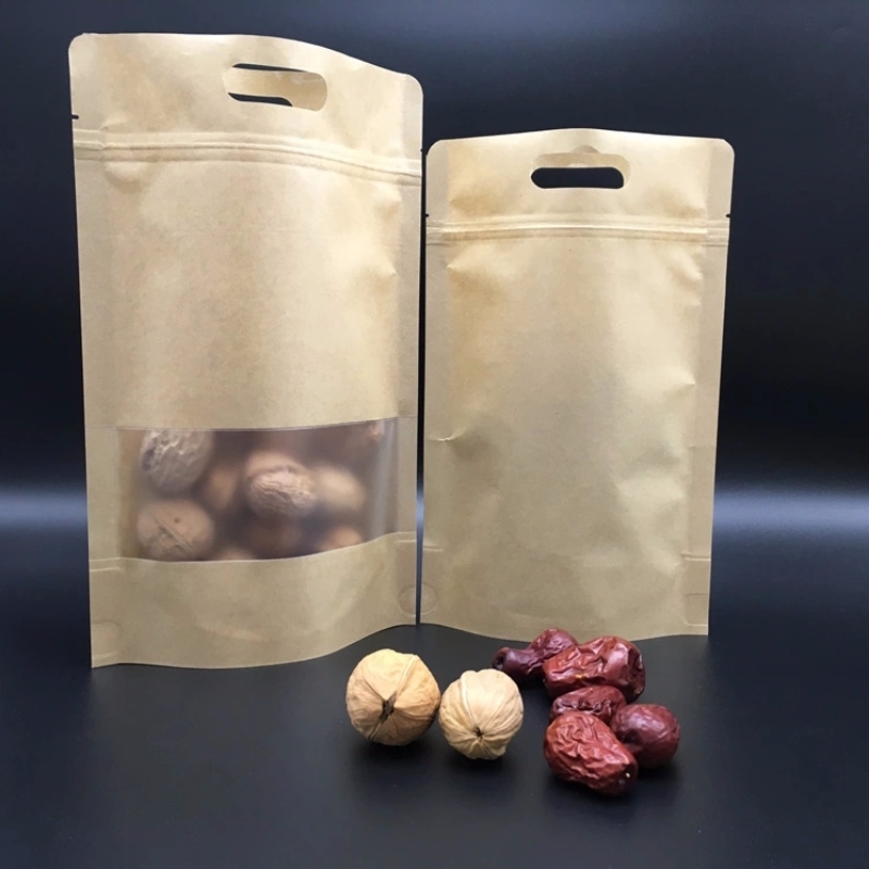 Kraft paper Stand Up Pouch With Ziplock and die cut handle for nuts & jujube and other dry fruits