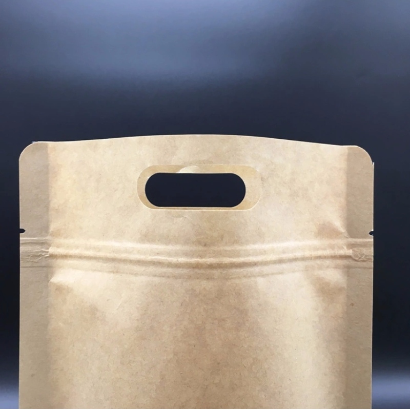Kraft paper Stand Up Pouch With Ziplock and die cut handle for nuts & jujube and other dry fruits