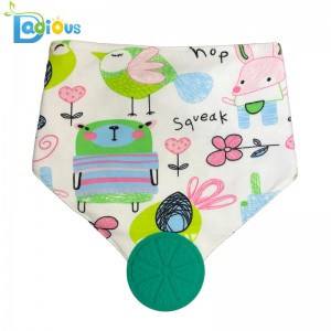Měkký savý organický bavlněný chrup Bandana Muslin Teether Bib Unisex Bandana Drool Bibs with Teether