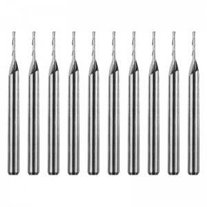 Frézy z tvrdokovu, dvojité drážky, spirálovitý karbid, plochá čelní fréza, CNC fréza, průměr 1 mm, průměr řezu.