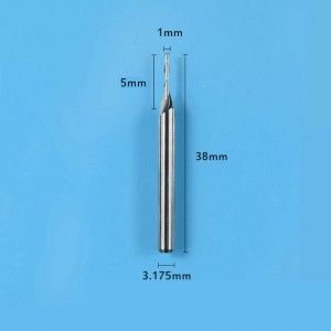 Frézy z tvrdokovu, dvojité drážky, spirálovitý karbid, plochá čelní fréza, CNC fréza, průměr 1 mm, průměr řezu.